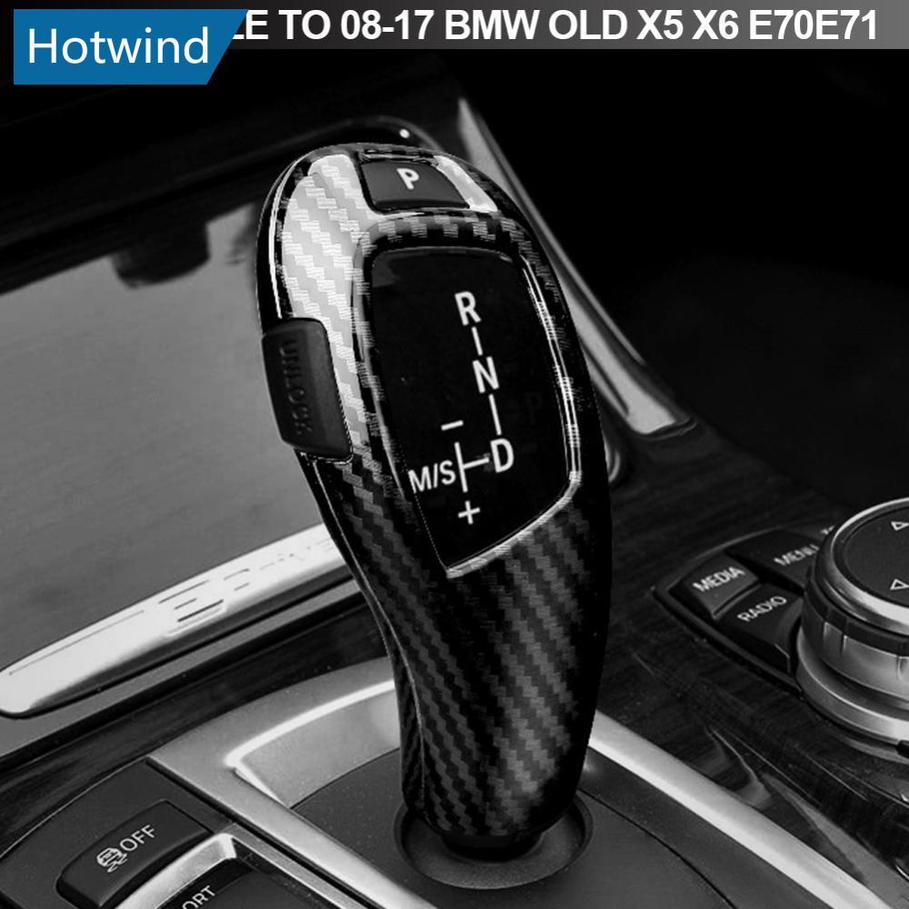 HW 2 Pçs/Set Carro De Fibra Carbono Botão Mudança Engrenagem Capa Guarnição Estilo Acessórios Para BMW X5 X6 E70 E71 08-