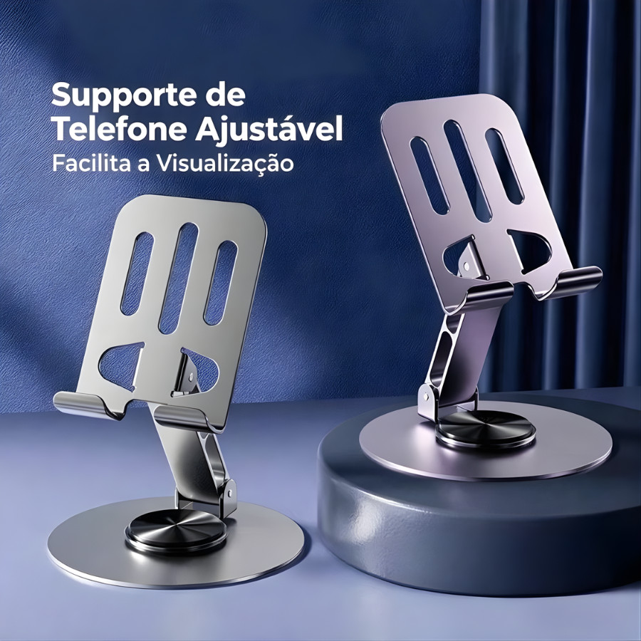 Suporte de mesa em liga de alumínio com base giratória ajustável em 360° smartphones/tablet