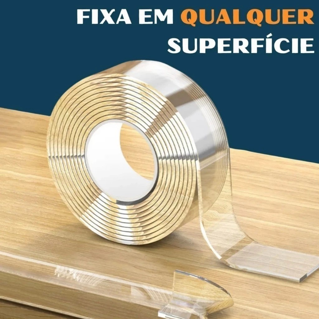 Fita Dupla Face Extra Forte Nano Transparente Não Danifica Parede Sem Furo 3M/5M