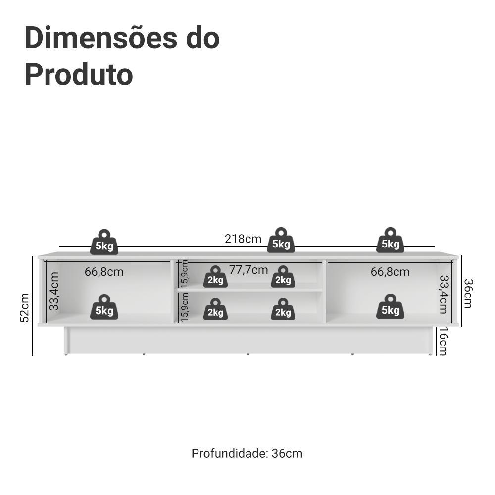Rack para TV até 80 Polegadas 218 cm 2 Portas Branco Glamy Madesa