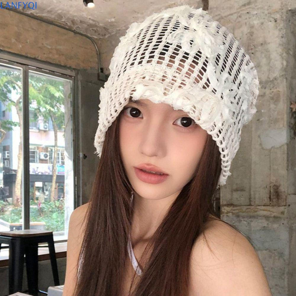 Chapéu De Flor De Crochê LANFYQI , Lindo Gorro De Renda Feito À Mão , Boné De Tecido Fino Coreano Oco