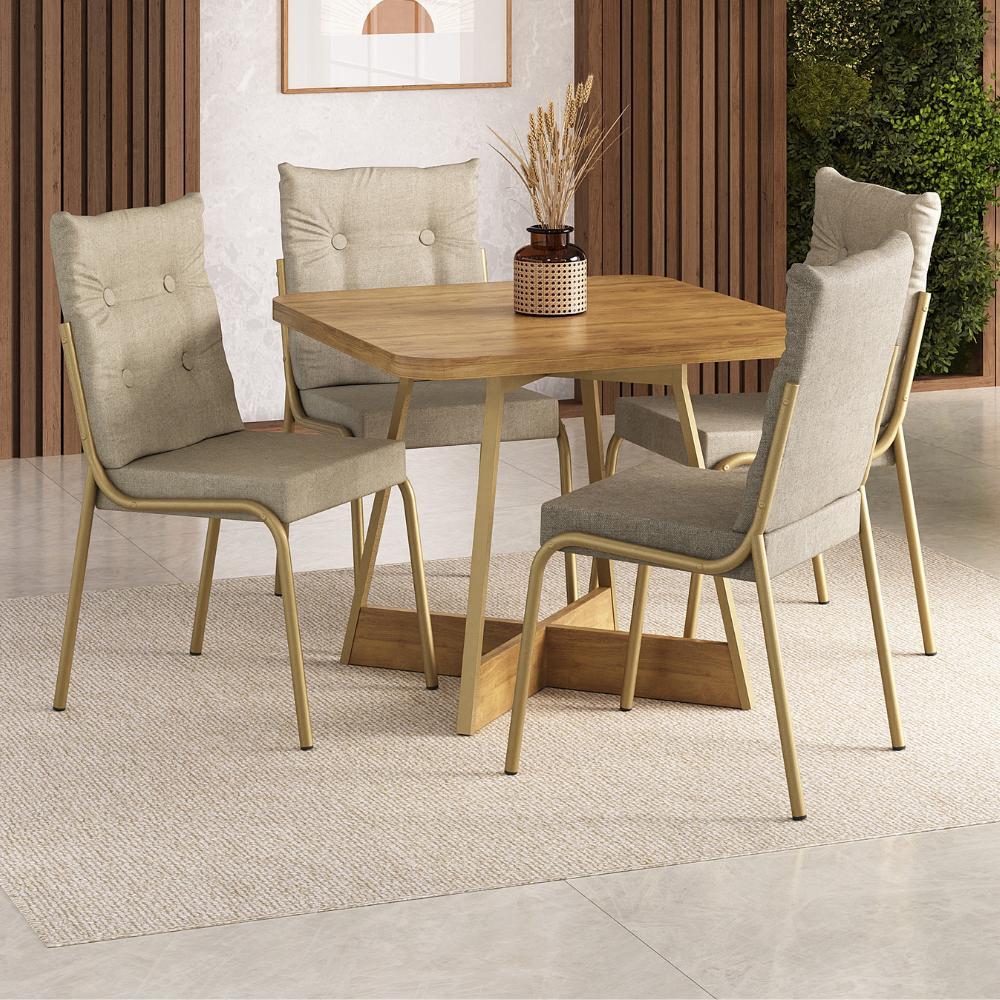 Conjunto Sala de Jantar 4 Cadeiras California Carraro Dourado