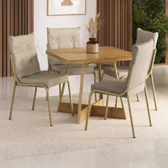 Conjunto Sala de Jantar 4 Cadeiras California Carraro Dourado