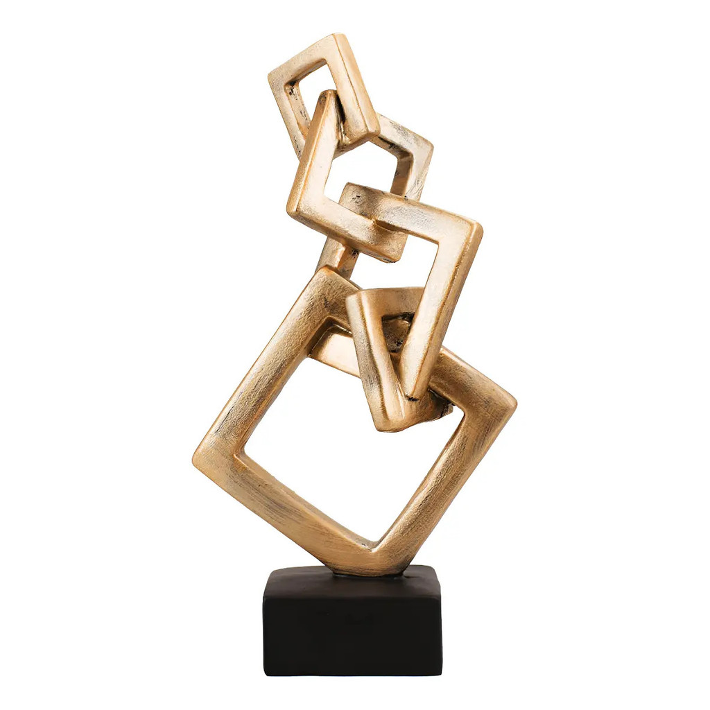 Escultura Decorativa Quadrados Geométricos 27cm Em Resina Cor Bronze