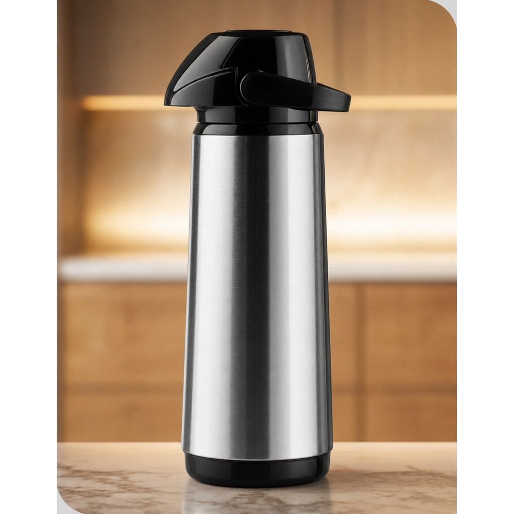 Garrafa Térmica Air Pot 1,8L Inox Pressão Ampola Vidro Café VDQ Slim Grande Escritório Profissional