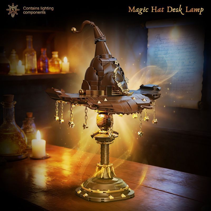 Lego blocos de construção Harry Potter chapéu mágico candeeiro de mesa blocos de construção quebra-cabeça montagem envia