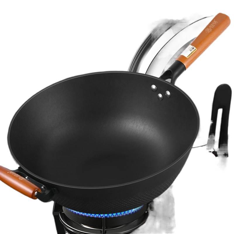 Panela de ferro fundido wok aprofundada doméstica à moda antiga wok porco panela de ferro não revestida antiaderente fri