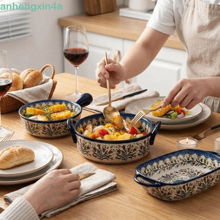 Bandeja De Cozimento De Cerâmica ANHENGXIN , Assadeira Retangular Versátil , Orelha Dupla Com Alças , Tigela De Salada D