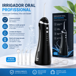 Irrigador Oral Dental Portátil Sem Fio Com Jato de Água Recarregável para Higiene Bucal Profunda