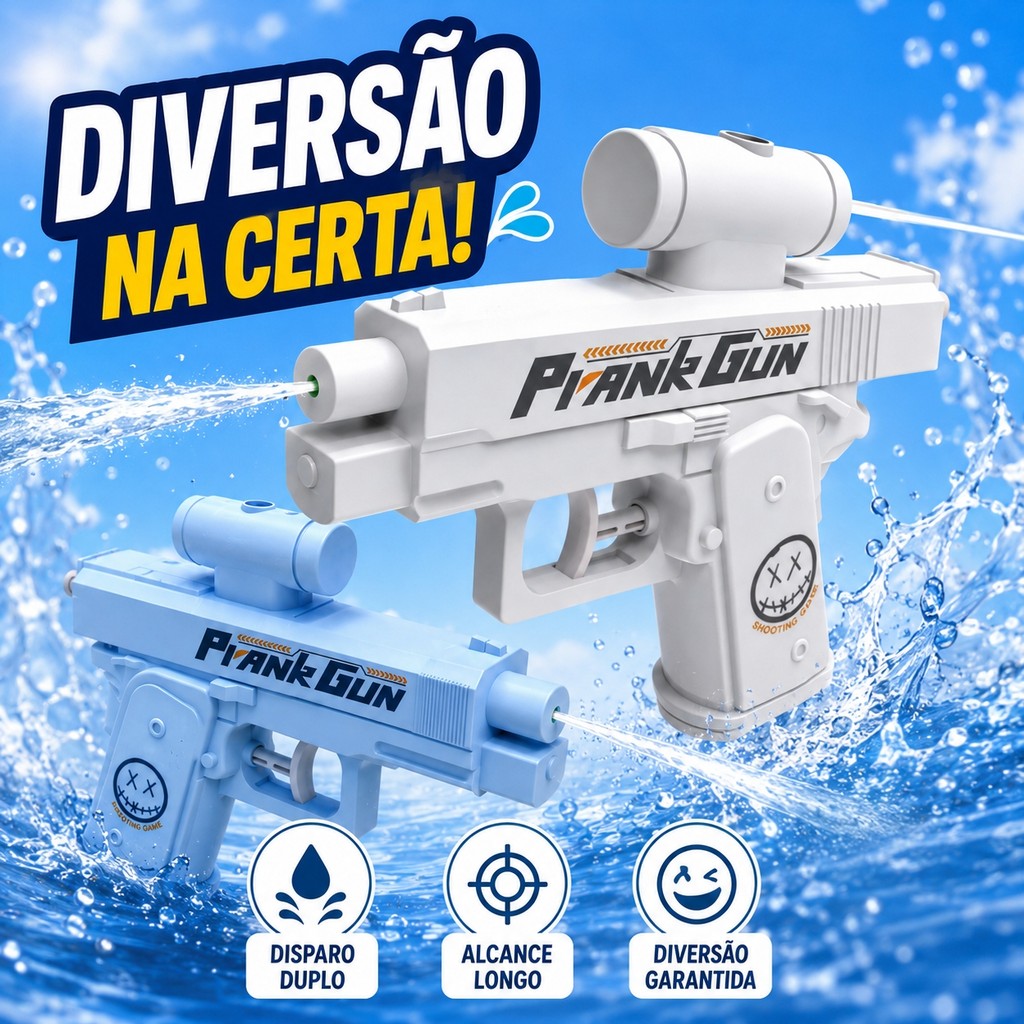 Pistola de Água Maluca – Pegadinha Dupla Direção, Azul e Branca, Jato Longo pra bico de mentira nova prime