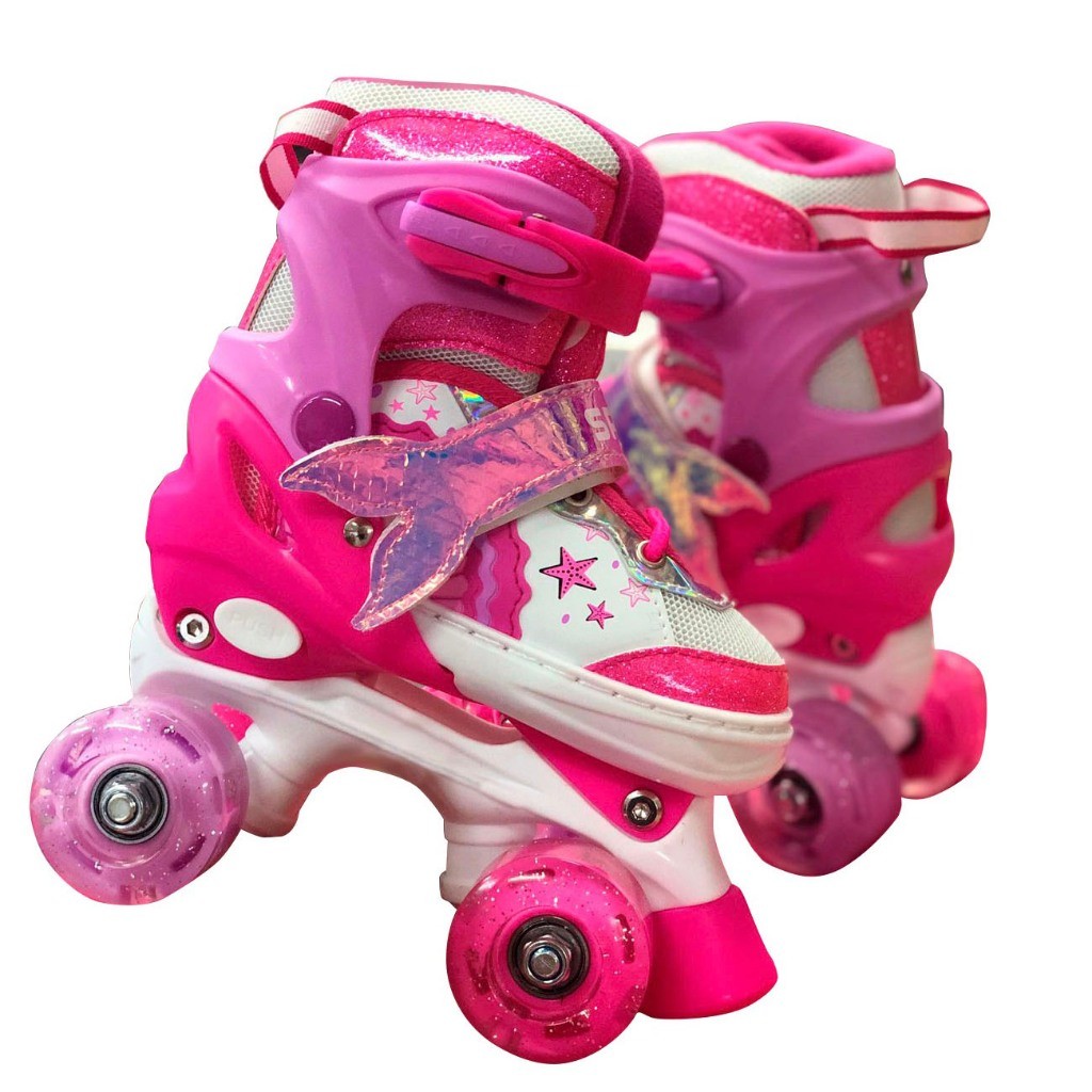 Patins Infantil Ajustavel Com Led  Barato Criancas De 4 Rodas Rosa sereia Unicornio Menina Promocao