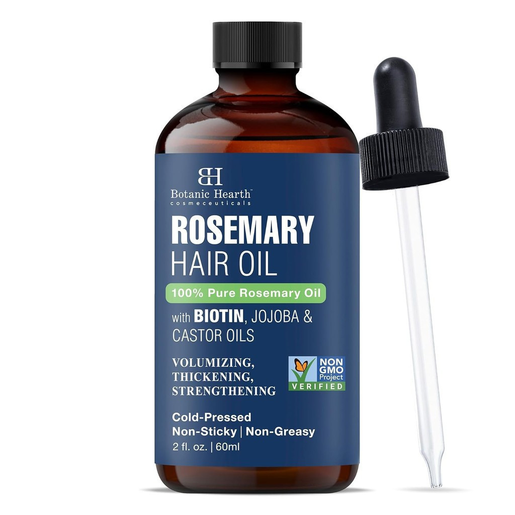 Botanic Hearth Óleo de Alecrim 100% Puro para Crescimento Capilar (2 fl oz) | Enriquecido com Biotina, Óleo de Jojoba