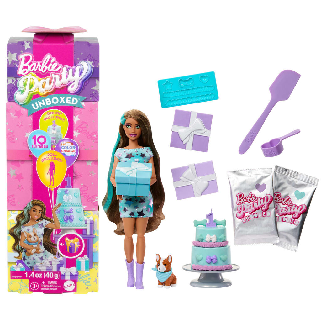 Boneca Barbie Party Unboxed Morena - Série Festa de Aniversário do Pet - JFG72 - Color Change - Mattel