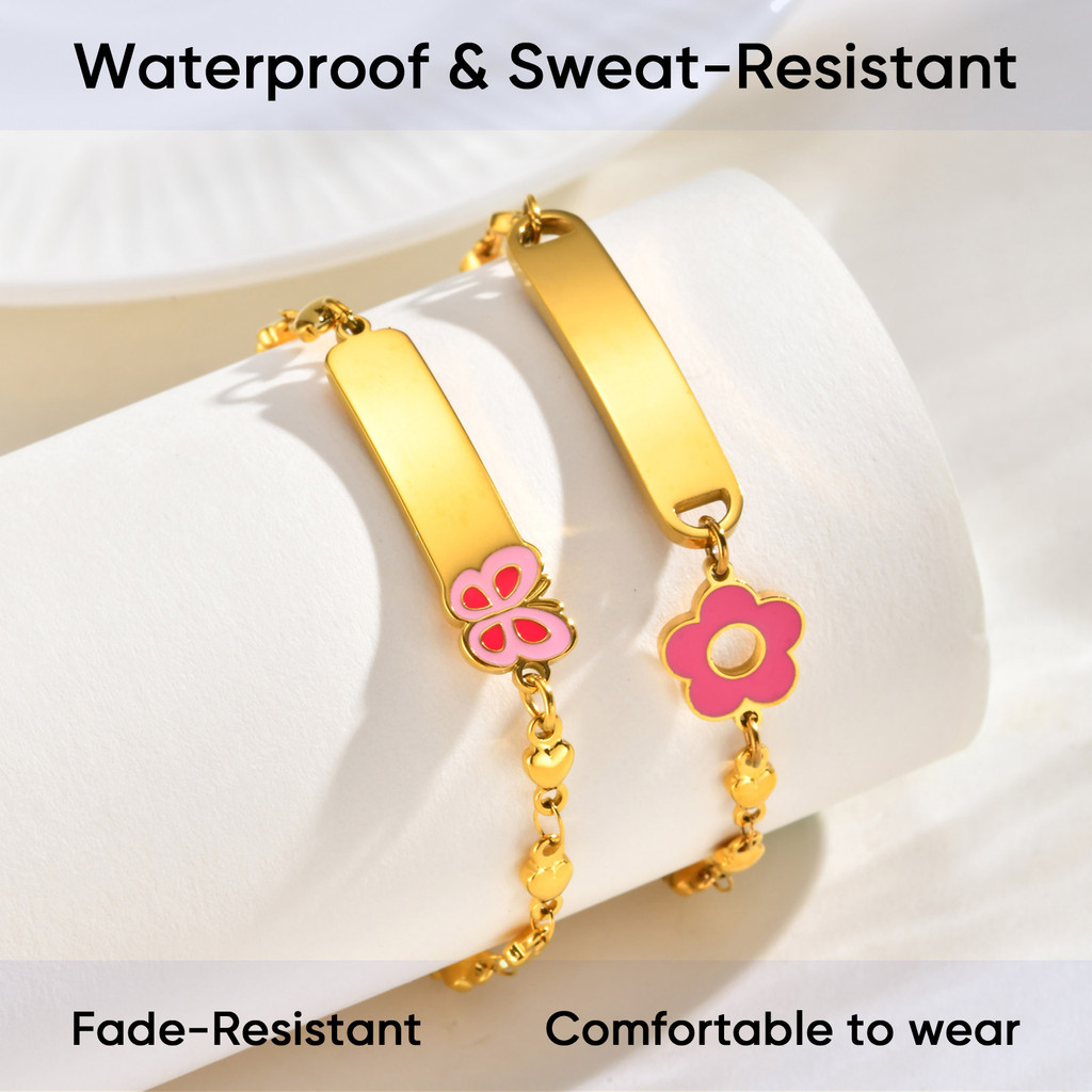Pulseira Com Nome Infantil Vnox Gravação Personalizada, Acessórios Pingente De Flor, Corrente De Mão Banhada A Ouro · foto 2