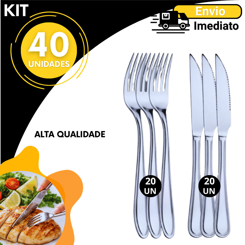 Jogo de Talheres Inox Completo Faca Garfo Mesa Cozinha Kit 40 36 20 12 Peças