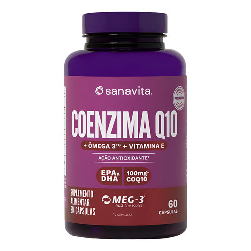 Coenzima Q10 Ômega 3tg + Vit E Selo Meg3 Sanavita Ubiquinona Coq10 100mg 60 Cápsulas