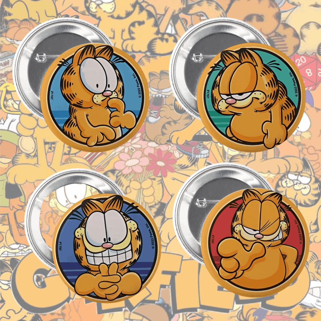 Kit 4 Bottons Gato Garfield Escolar Mochila Bolsa Broche Pin Alfinete Boton Botão Button 3,5cm 5,5cm