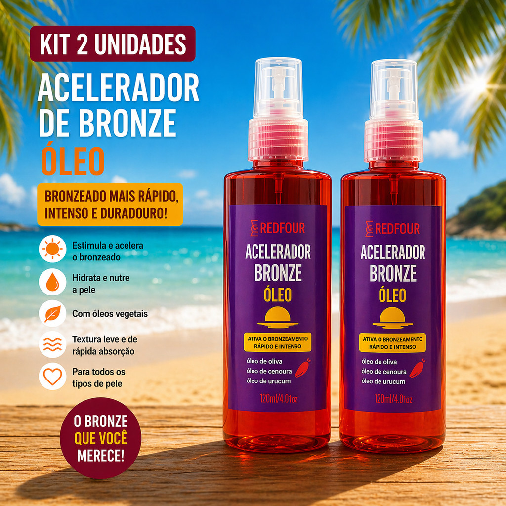 kit 2 Acelerador de bronze com Extrato de Urucum, Cenoura  e Aleo Vera para bronzeamento e marquinha - Redfour
