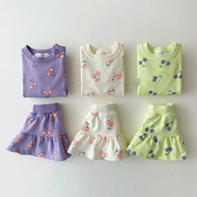 Ins22 verão novo estilo menina bebê terno moda manga curta topo + saia terno de duas peças crianças moda