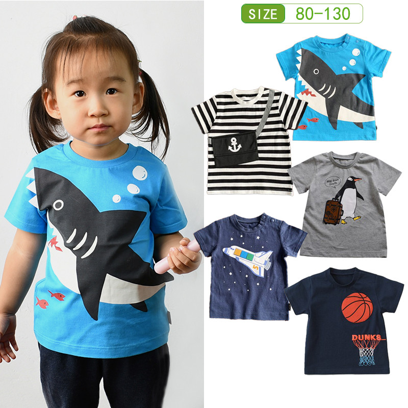 Japonês novo estilo meninos puro algodão de manga curta camiseta verão bebê crianças roupas em torno do pescoço crianças