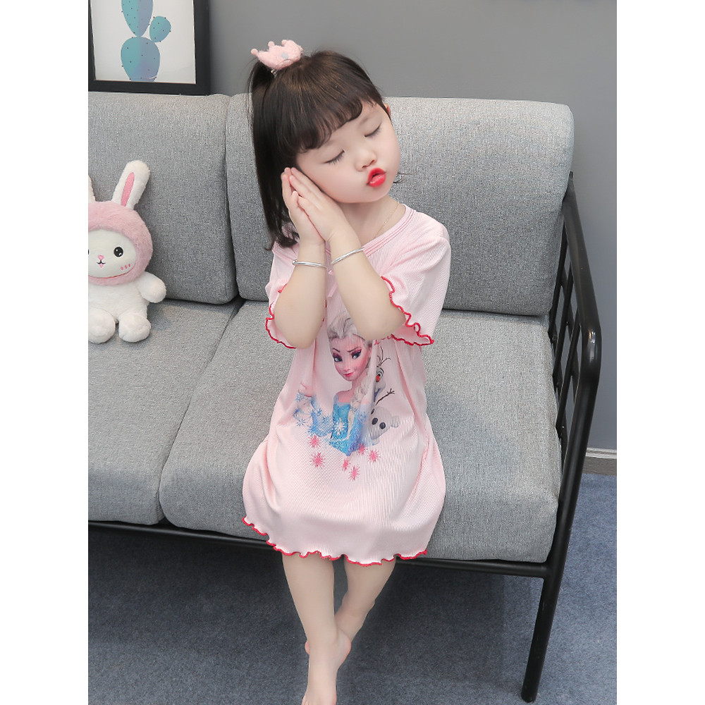 Camisola do bebê verão fino gelo seda menina Elsa vestido de princesa menina casa saia ar condicionado roupas pijamas da