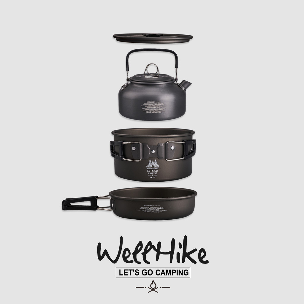 WELLHIKE luz ao ar livre selvagem conjunto de três peças pote acampamento piquenique leve conjunto talheres panela ferve