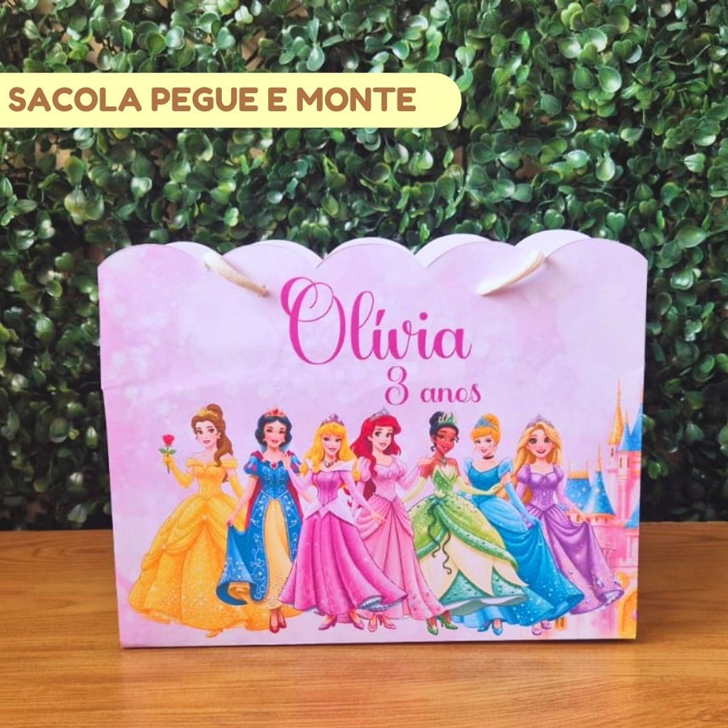 Sacola personalizada PRINCESAS | Lembrancinhas personalizadas | Mimos | Aniversário infantil | (PEGUE E MONTE)