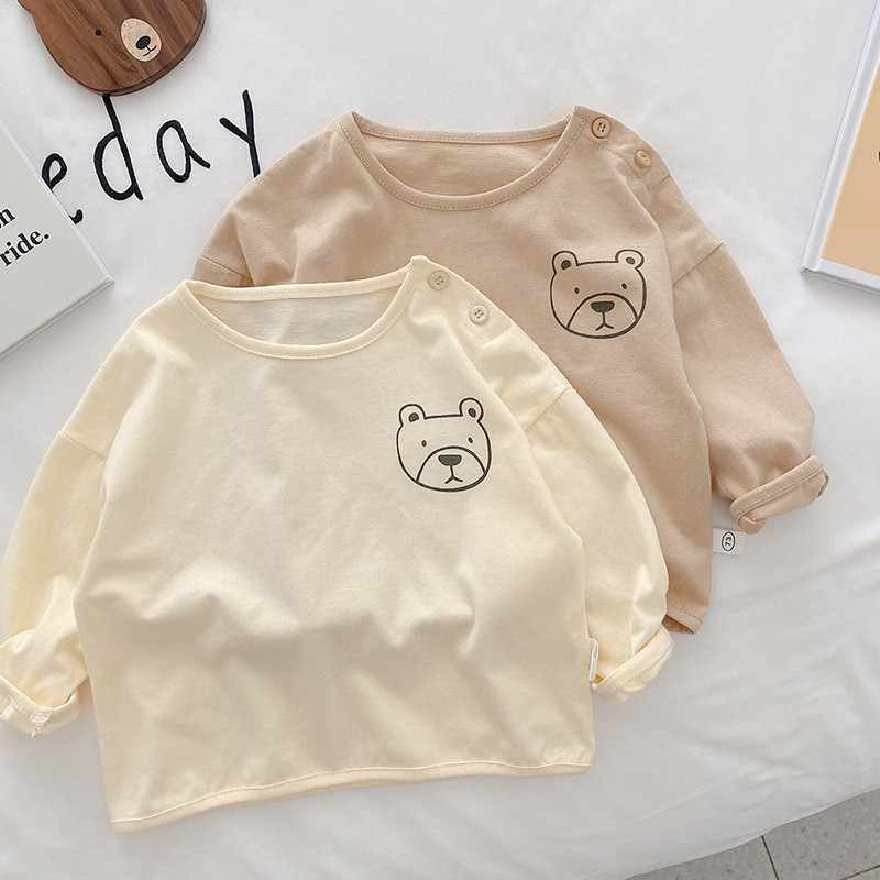 Ins versão coreana primavera outono bebê camiseta de manga comprida 2024 novo estilo masculino feminino bebê camisa de f