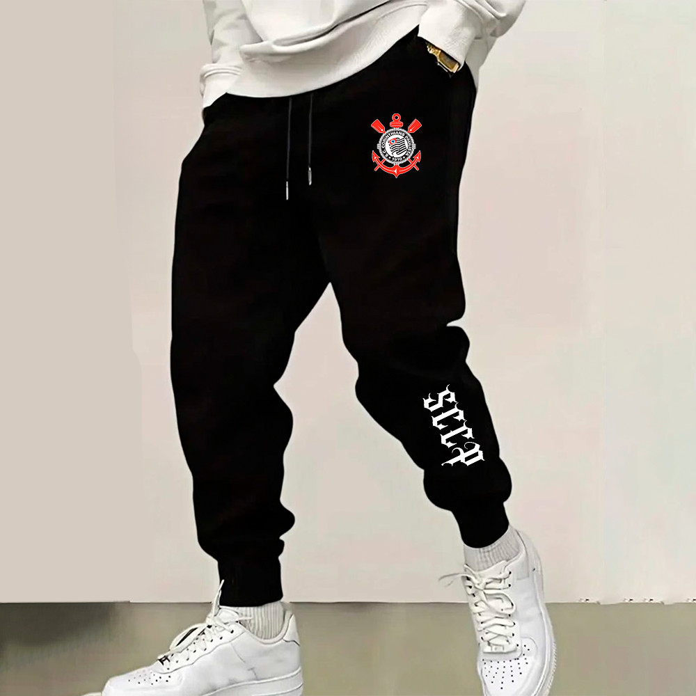 Calça moletom unissex em algodão premium slim fitness moda gym timão gavião arte exclusiva