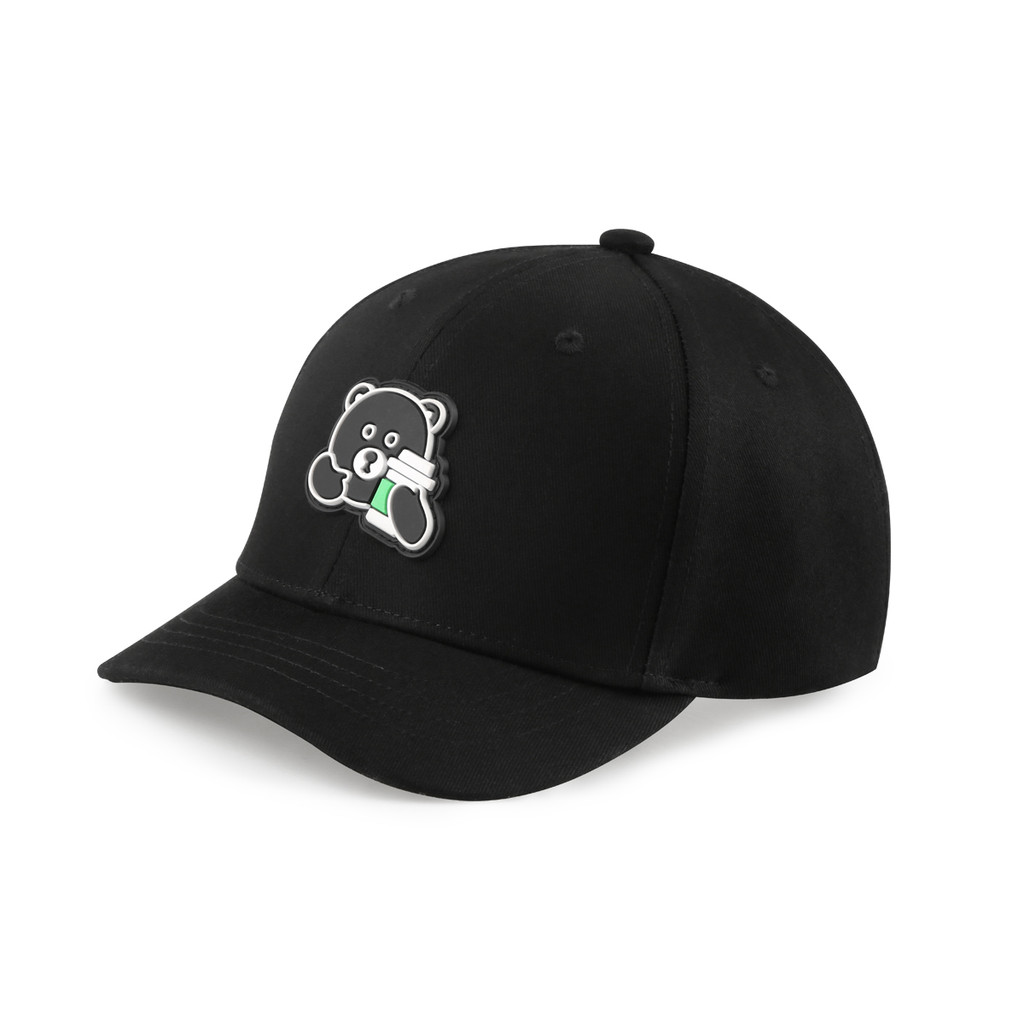 MMLABCREW KOHIBEAR Coffee Bear Etiqueta de borracha simples Aba curta Boné preto Boné de beisebol com aba curva