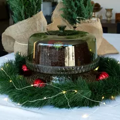 Boleira com Pé Tampa Porta Bolo Tortas Doces Plástico Redonda Natal Mesa Posta Verde Plasútil