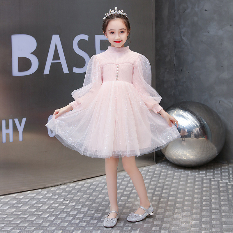 Meninas vestido outono inverno Elsa Pettiskirt malha gaze natal forro de lã moda bebê ano novo vestido de princesa