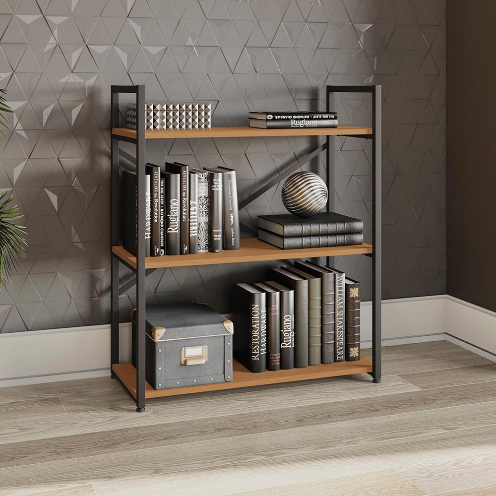 Estante Baixa Kappesberg 3 Prateleiras Industrial Canela/Preto Fosco 85cm x 72cm