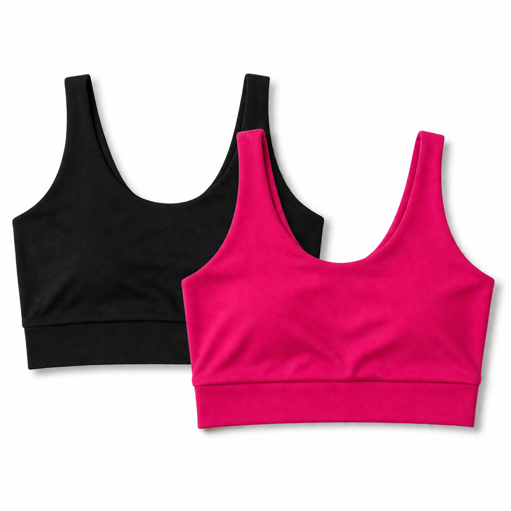 Kit 2 Top Cropped Feminino Forro Duplo Academia Zero Transparência Sustentação Alta Cós Largo Suplex Fitness