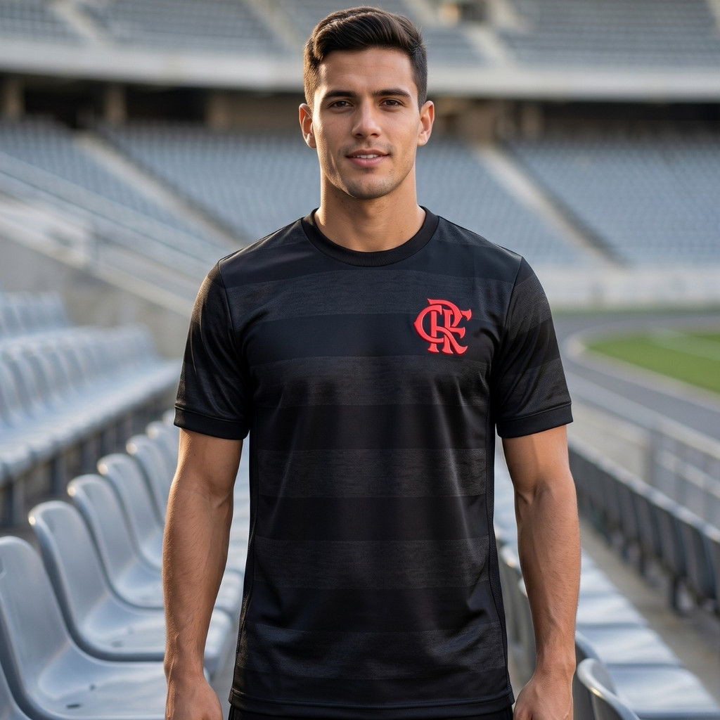 Camisa Flamengo Masculina Jacquard Preta Dry Leve Conforto Torcedor CRF