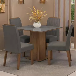 Conjunto Sala de Jantar Tampo de Vidro 4 Cadeiras Rustic/Cinza/Silver Capri Madesa