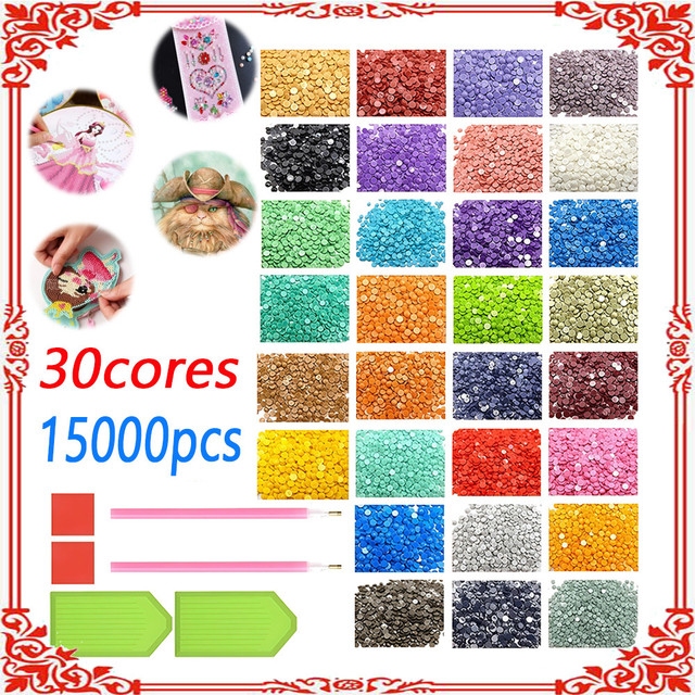 conjunto de diamantes coloridos de 30 cores – 15 000 pedras no total