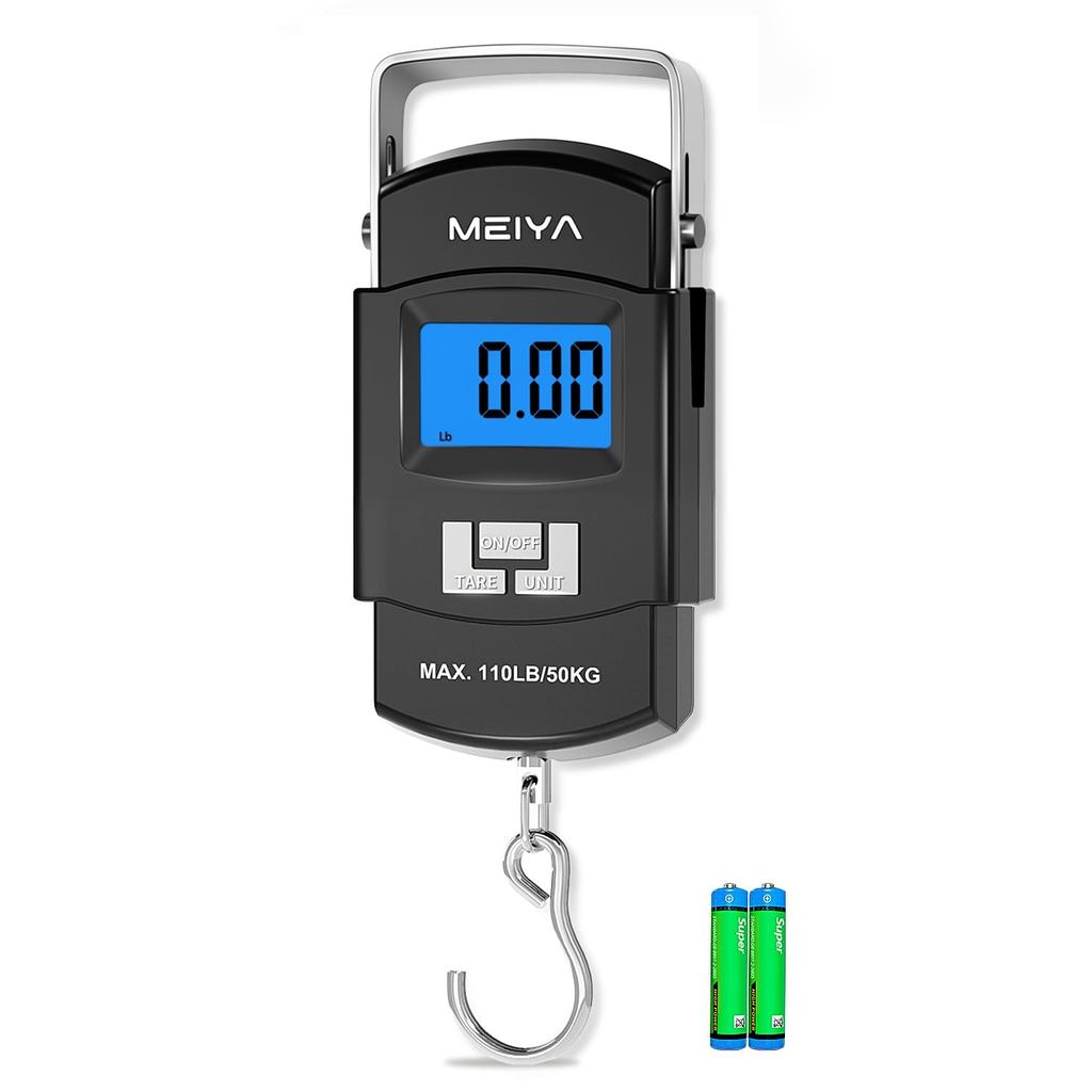 Balança De Peixe MEIYA Pesca Digital De 110 Lb/50 Kg Com LCD Retroiluminado , Alça Portátil , Gancho De Aço Inoxidável E