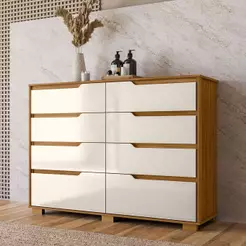 Comoda Casal Solteiro Quarto Organizadora Georgia 8 Gavetas Moderna Grande Freijo com Off White - Moval