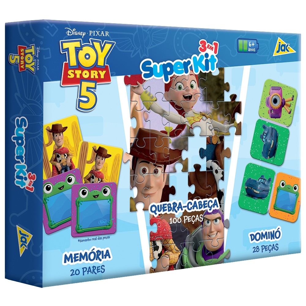 SUPER KIT 3 EM 1 TOY STORY 5 DISNEY QUEBRA CABEÇA + DOMINÓ + JOGO DE MEMÓRIA 148 PEÇAS TOYSTER PIXAR