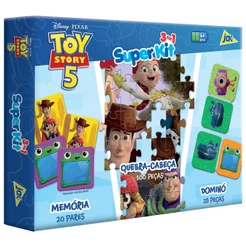 SUPER KIT 3 EM 1 TOY STORY 5 DISNEY QUEBRA CABEÇA + DOMINÓ + JOGO DE MEMÓRIA 148 PEÇAS TOYSTER PIXAR