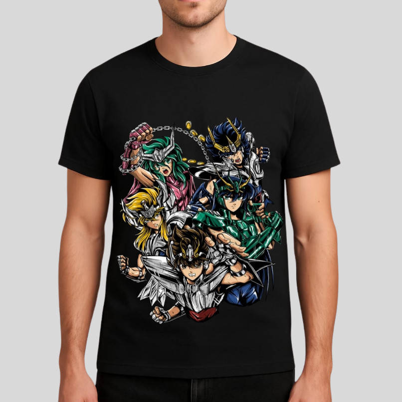 Camiseta Cavaleiros de Bronze Cavaleiros dos Zodíaco Anime Unissex Preta 100% Algodão Lançamento