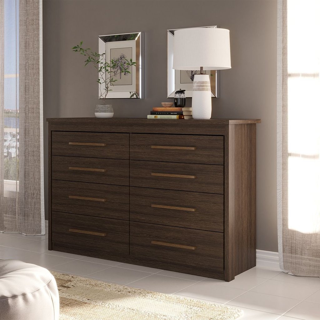 Cômoda para Quarto 8 Gavetas Elegance Marrom/Capuccino Wood Capuccino
