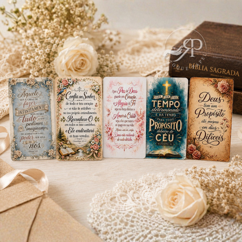 Cartão 5x9cm Mensagens Bíblicas Versículo Cristão Mensagem de Deus Fé Esperança Amor e Paz Kit Lindo