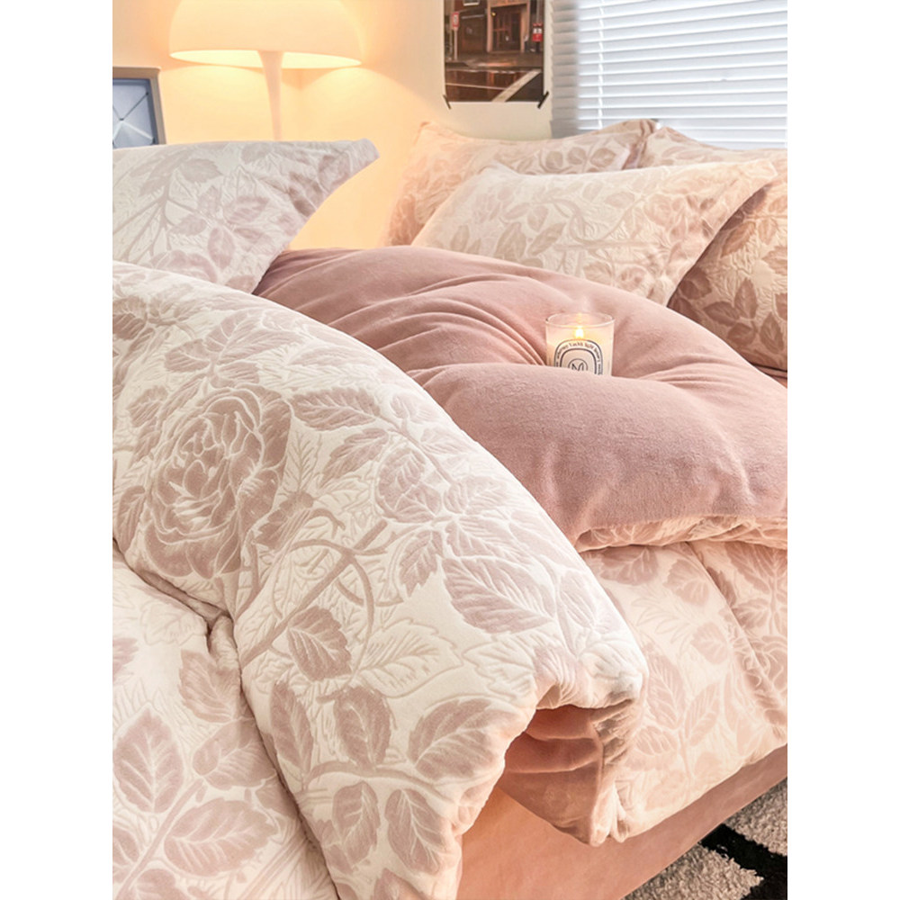 Conjunto de quatro peças de lã de leite espessada 2026 novo estilo outono inverno flanela mais capa de edredão de lã Cor