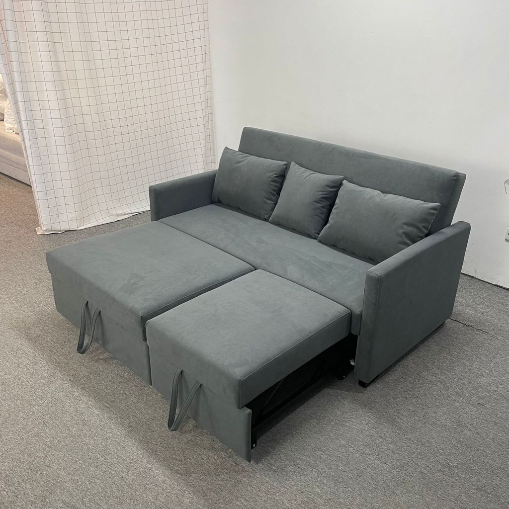Sofá-cama Tech-velvet de dupla função, retrátil, dobrável, multifuncional, com armazenamento em madeira maciça, chaise l