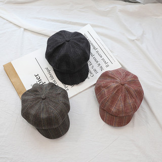 Outono inverno estilo octogonal chapéu feminino listras britânicas primavera outono estilo japonês estilo fino moda boin