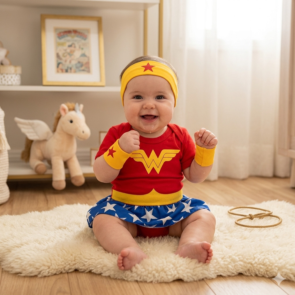 Body Bebê Super Heroína Mulher Maravilha | Fantasia Infantil Menina Mesversário Ensaio Foto