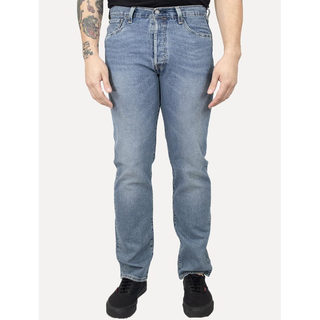 Calça Levis Jeans Masculina 501 Original Stretch Mid Rise Azul Clara