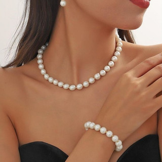 Kit Colar de Pérolas Ajuastavél com corrente extensora 8mm 55cm masculino feminino / colar perola Branca moda